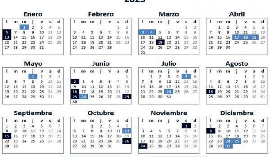 Oficializan el calendario de feriados y días no laborables del 2025