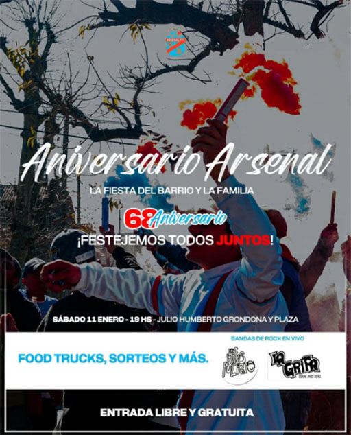 El Club Arsenal de Sarandí celebra su 68 aniversario