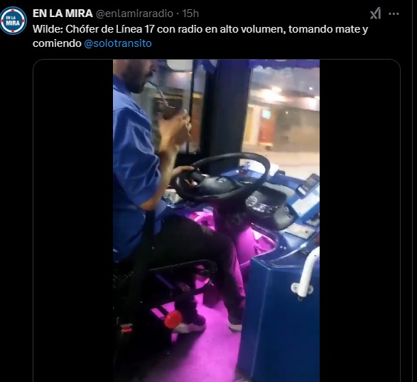 Peligro en el colectivo: Chofer de la línea 17 fue filmado tomando mate, comiendo y con la música a todo lo que da
