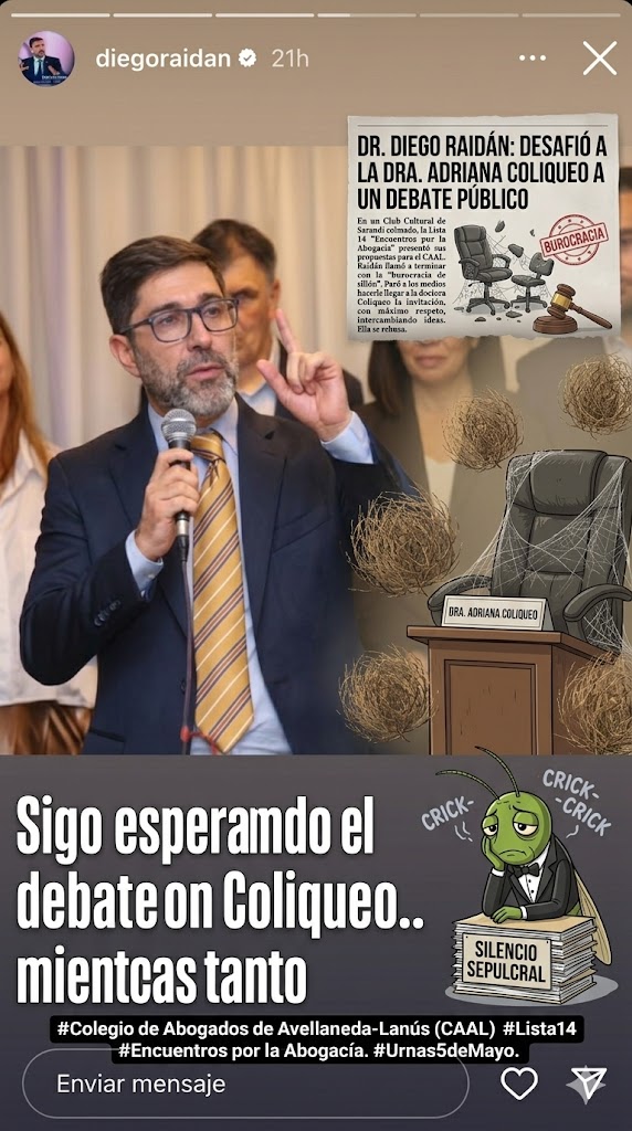 DIEGO RAIDAN: "SIGO ESPERANDO EL DEBATE CON ADRIANA COLIQUEO"